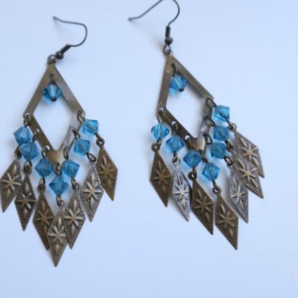 Blue Zircon Crystal Chandelier Earrings - Picture 3 of 3